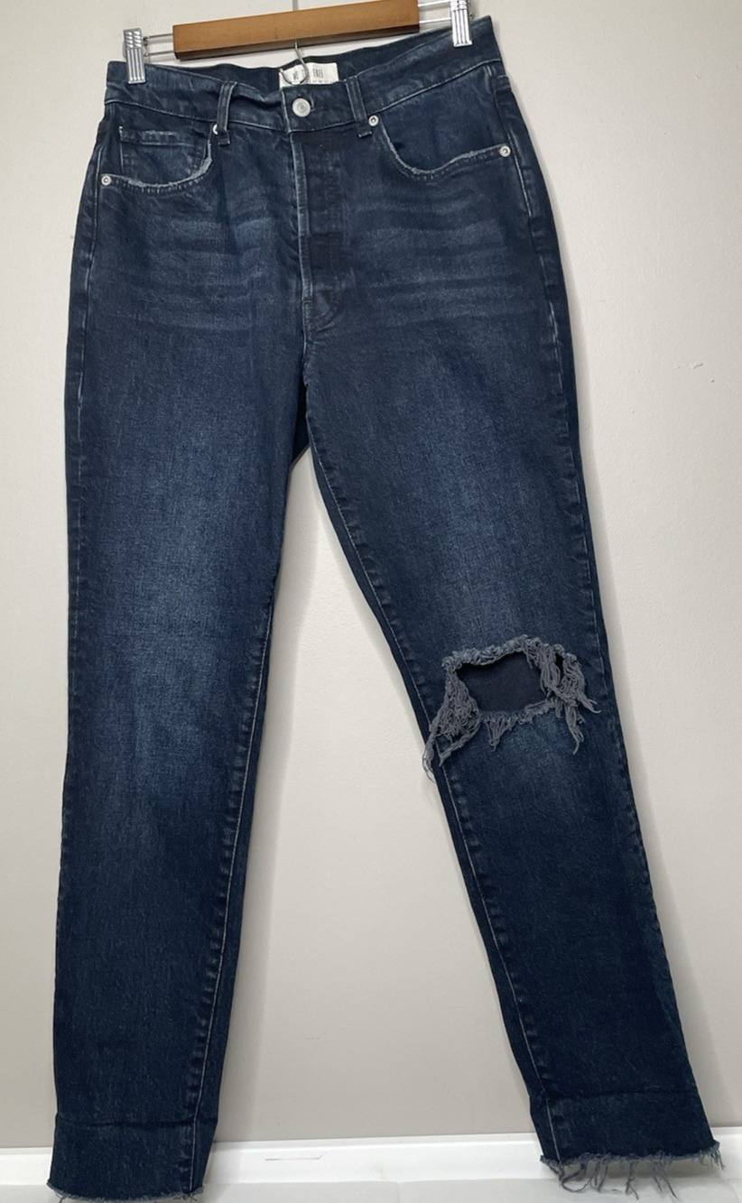 We The Free Free People 28 Dark Wash Distressed Skinny Jeans Raw Hem